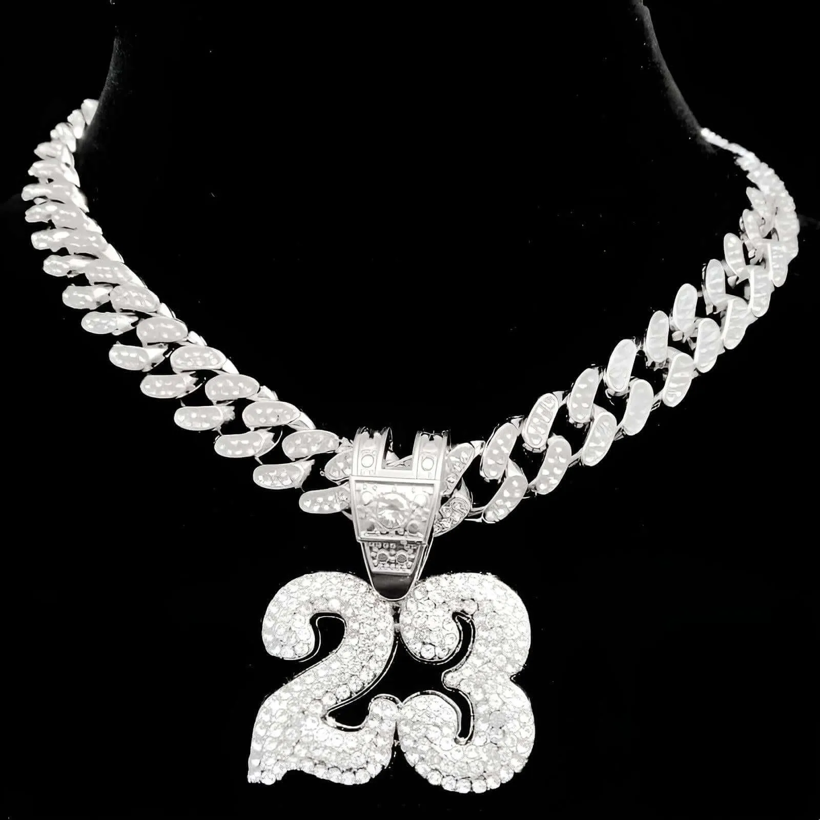 Number 23 Pendant Necklace With Crystal Cuban Chain