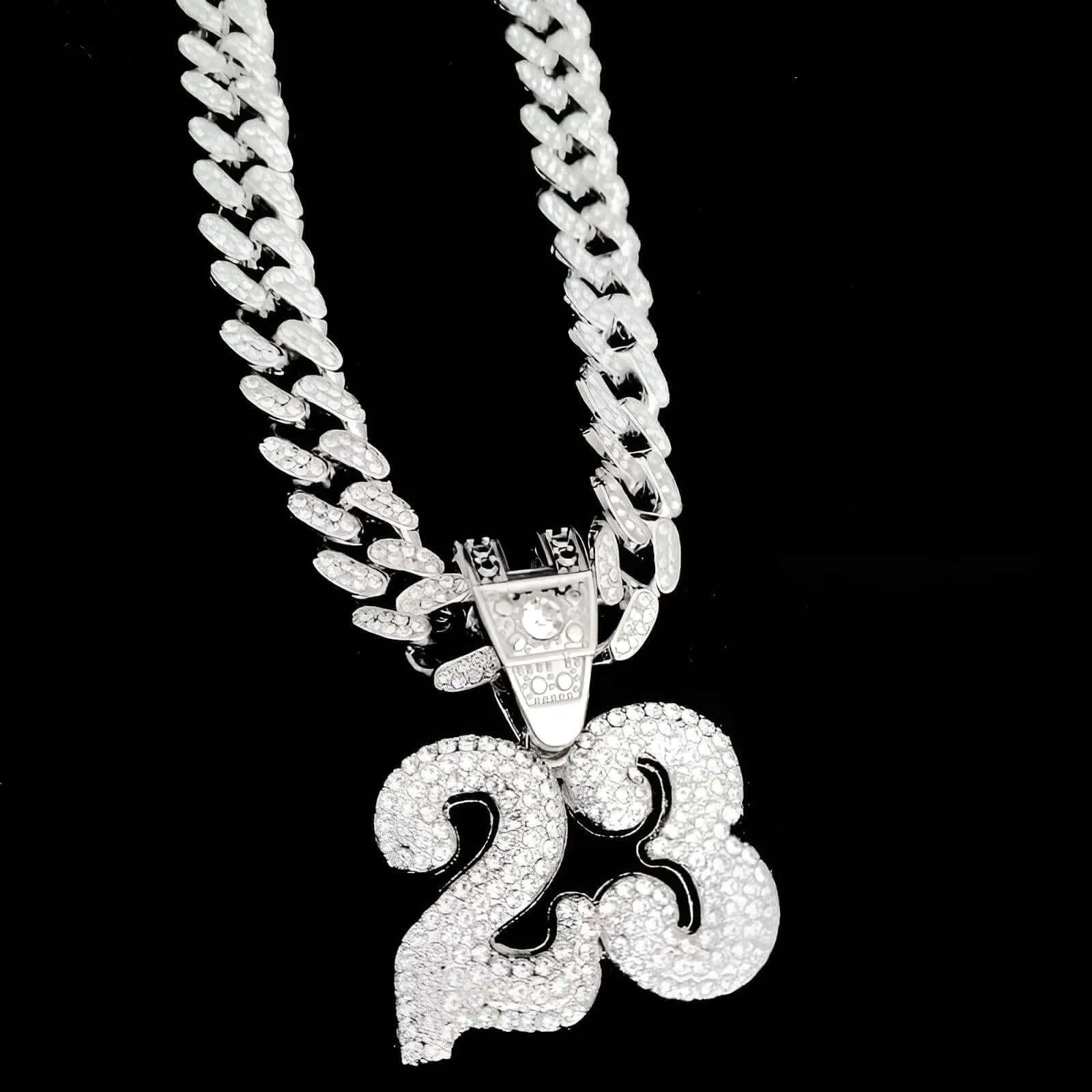 Number 23 Pendant Necklace With Crystal Cuban Chain
