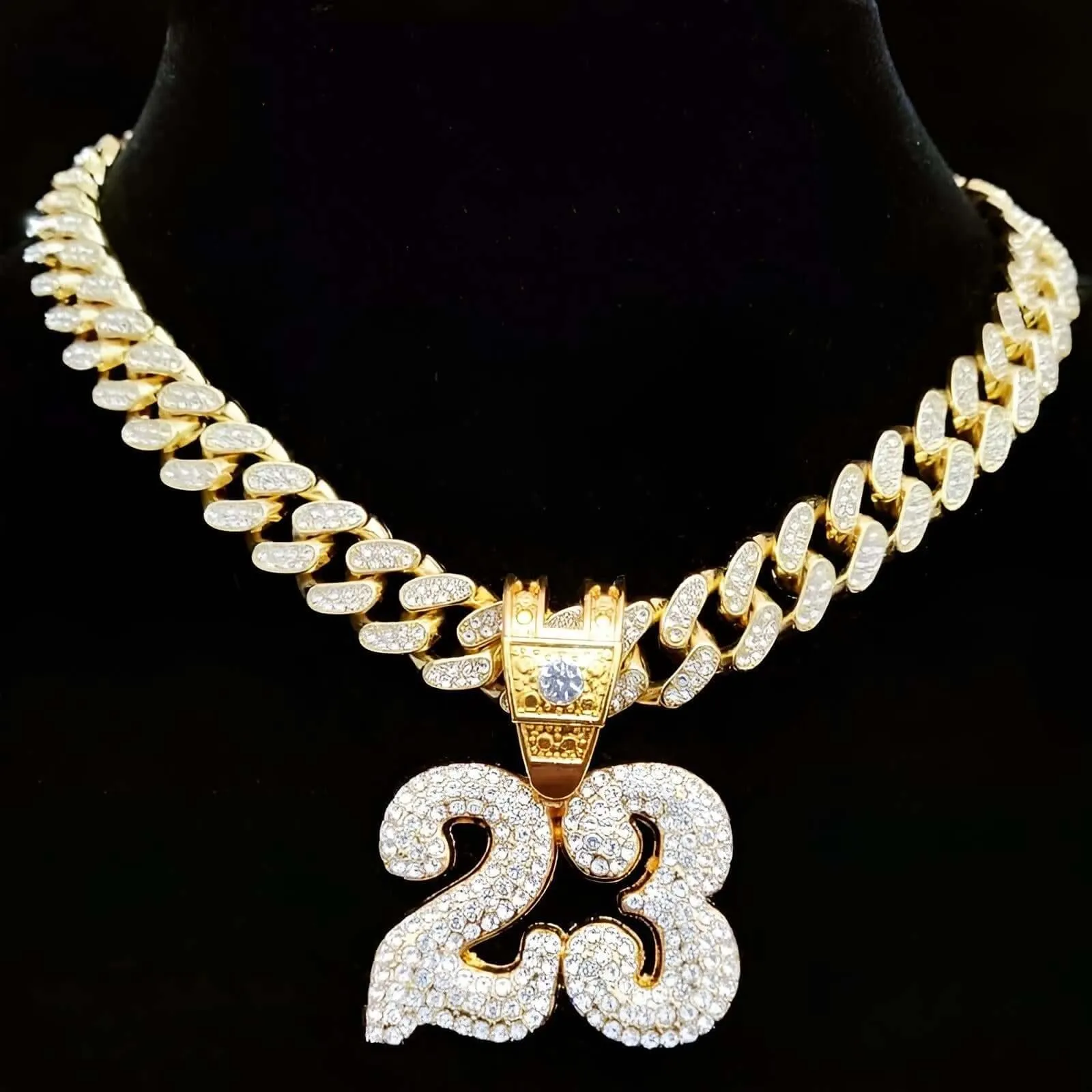 Number 23 Pendant Necklace With Crystal Cuban Chain