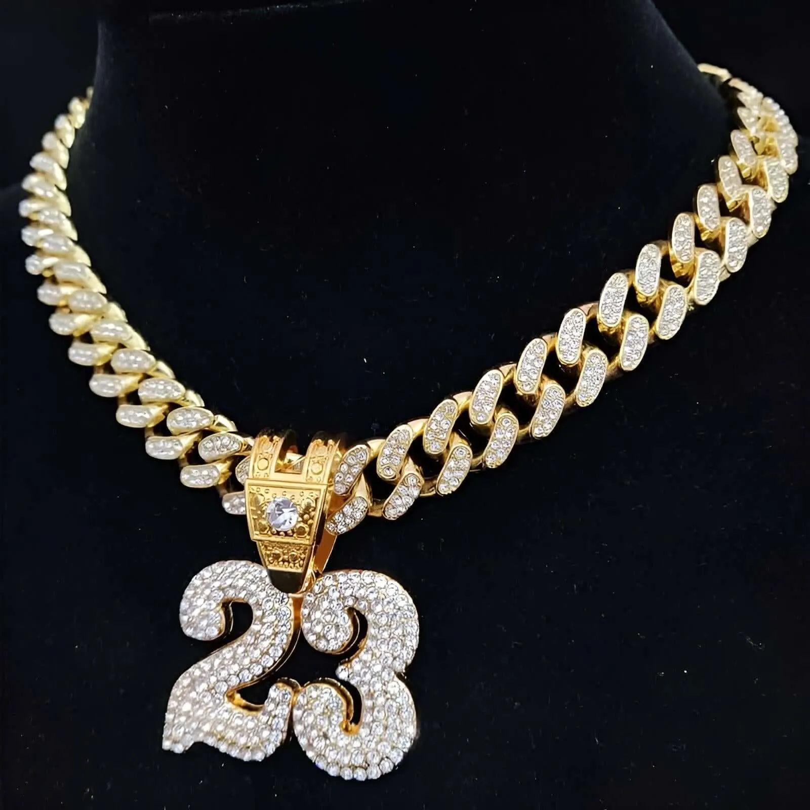 Number 23 Pendant Necklace With Crystal Cuban Chain