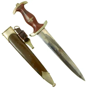 Original German Early WWII SA Dagger by Rare Maker Hugo Linder Deltawerk with Scabbard & Hanger - McSARR Rarity Rated 7 of 10