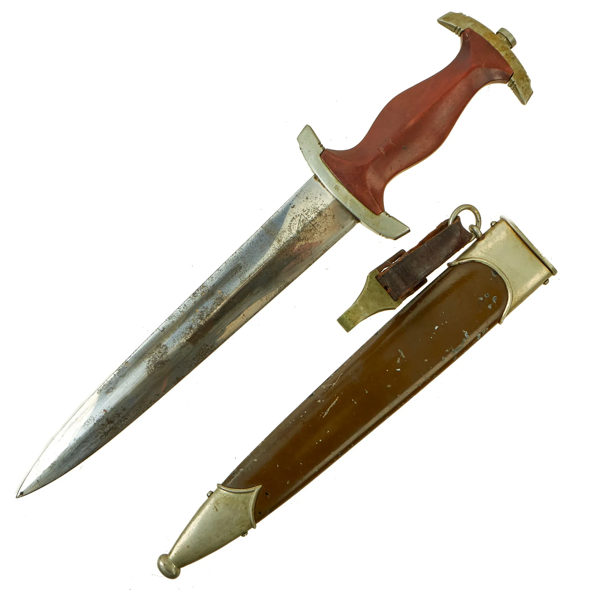 Original German Early WWII SA Dagger by Rare Maker Hugo Linder Deltawerk with Scabbard & Hanger - McSARR Rarity Rated 7 of 10