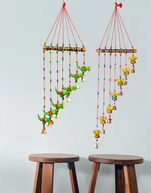 PALPAL Art Gallery Ganesha & Parrot Wind Chimes V&/ Safe Combo Set of 2 Home Decoration for Hall balcaney Wall/Door/Window Hanging Bells(90 cm Multicolour)