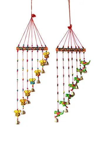 PALPAL Art Gallery Ganesha & Parrot Wind Chimes V&/ Safe Combo Set of 2 Home Decoration for Hall balcaney Wall/Door/Window Hanging Bells(90 cm Multicolour)