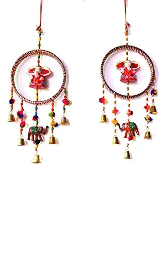 PALPAL Art Gallery Ganesha Ring JHUMER Combo Set of 2 Home Decoration for Items Hall balcaney Wall/Door/Window Hanging (45CM Multicolour)