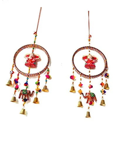 PALPAL Art Gallery Ganesha Ring JHUMER Combo Set of 2 Home Decoration for Items Hall balcaney Wall/Door/Window Hanging (45CM Multicolour)