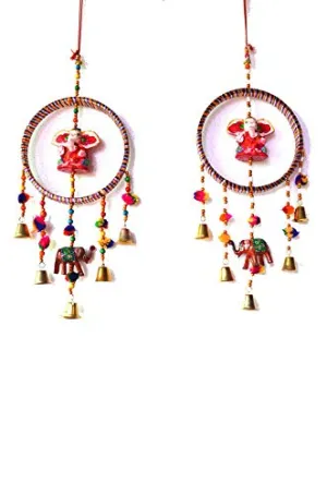 PALPAL Art Gallery Ganesha Ring JHUMER Combo Set of 2 Home Decoration for Items Hall balcaney Wall/Door/Window Hanging (45CM Multicolour)