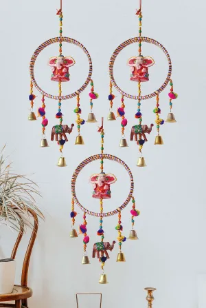 PALPAL Art Gallery Ganesha Ring JHUMER Combo Set of 3 Home Decoration for Hall balcaney Wall/Door/Window Hanging (45CM Multicolour)