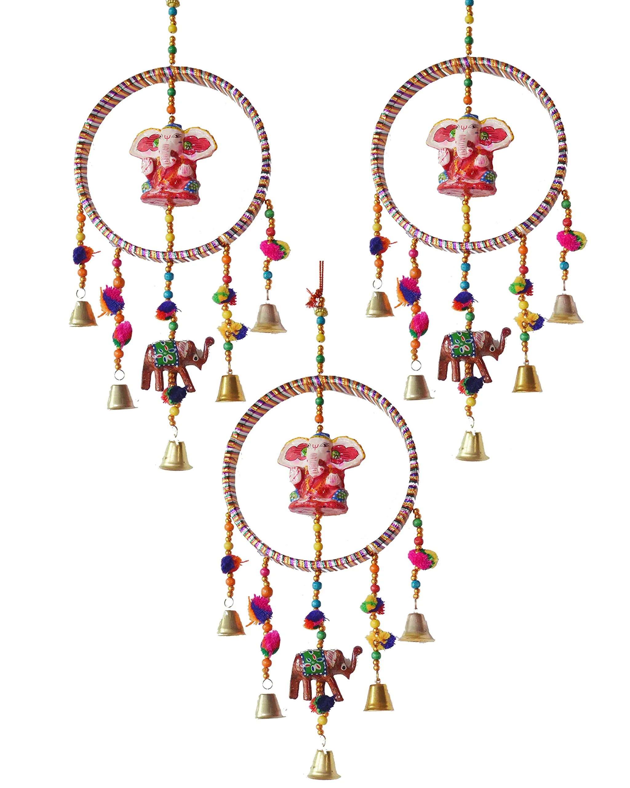 PALPAL Art Gallery Ganesha Ring JHUMER Combo Set of 3 Home Decoration for Hall balcaney Wall/Door/Window Hanging (45CM Multicolour)