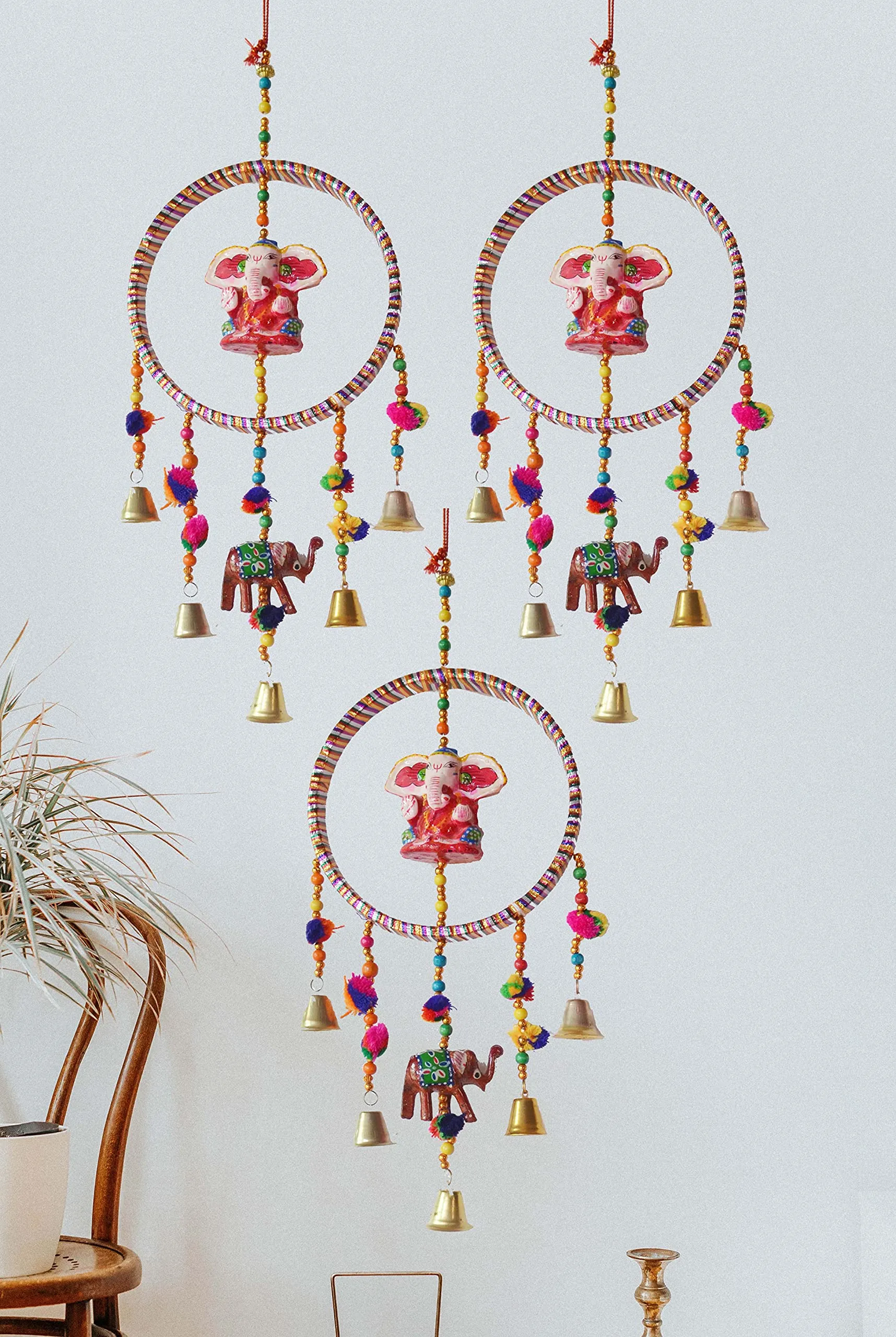 PALPAL Art Gallery Ganesha Ring JHUMER Combo Set of 3 Home Decoration for Hall balcaney Wall/Door/Window Hanging (45CM Multicolour)