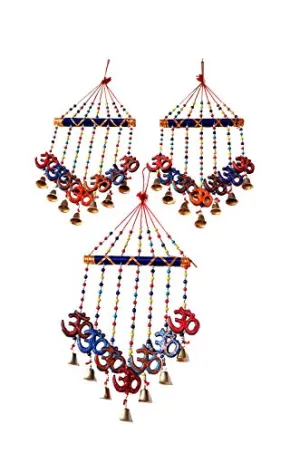 PALPAL Art Gallery Handcrafted GOD OM V Shape Combo Door Hanging Wood Windchime Set of 3(78 cm, Multicolor)
