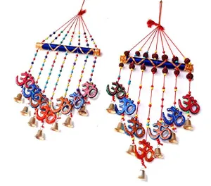 PALPAL Art Gallery Handcrafted OM Rudra V Shape Combo Door Hanging Wood Windchime Set of 2 (78 cm, Multicolor)