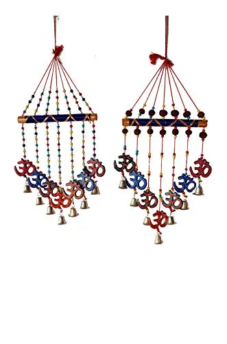 PALPAL Art Gallery Handcrafted OM Rudra V Shape Combo Door Hanging Wood Windchime Set of 2 (78 cm, Multicolor)