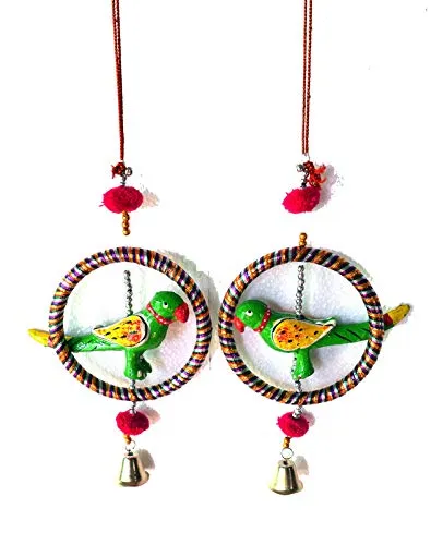 palpal Art Gallery Parrot Ring JHUMER Combo Set of 2 Home Decoration Items for Hall balcaney Wall/Door/Window Hanging (24CM Multicolour)