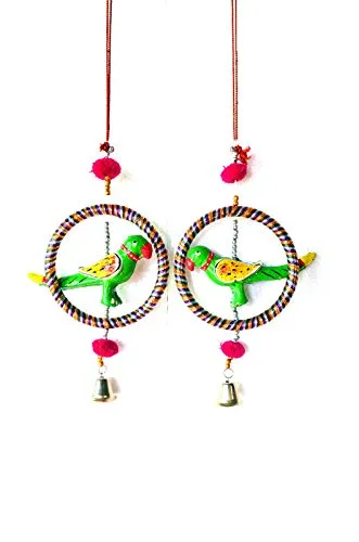 palpal Art Gallery Parrot Ring JHUMER Combo Set of 2 Home Decoration Items for Hall balcaney Wall/Door/Window Hanging (24CM Multicolour)