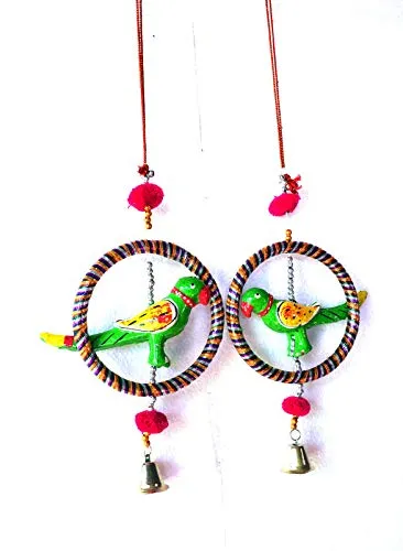 palpal Art Gallery Parrot Ring JHUMER Combo Set of 2 Home Decoration Items for Hall balcaney Wall/Door/Window Hanging (24CM Multicolour)