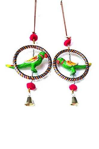 palpal Art Gallery Parrot Ring JHUMER Combo Set of 2 Home Decoration Items for Hall balcaney Wall/Door/Window Hanging (24CM Multicolour)