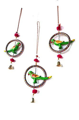 PALPAL Art Gallery Parrot Ring JHUMER Combo Set of 3 Home Decoration for Hall balcaney Wall/Door/Window Hanging (24CM Multicolour)