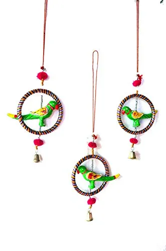 PALPAL Art Gallery Parrot Ring JHUMER Combo Set of 3 Home Decoration for Hall balcaney Wall/Door/Window Hanging (24CM Multicolour)