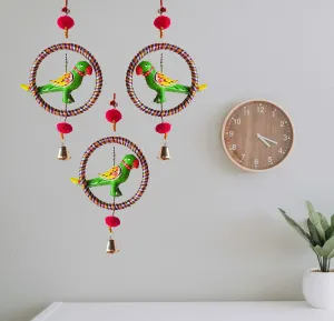 PALPAL Art Gallery Parrot Ring JHUMER Combo Set of 3 Home Decoration for Hall balcaney Wall/Door/Window Hanging (24CM Multicolour)
