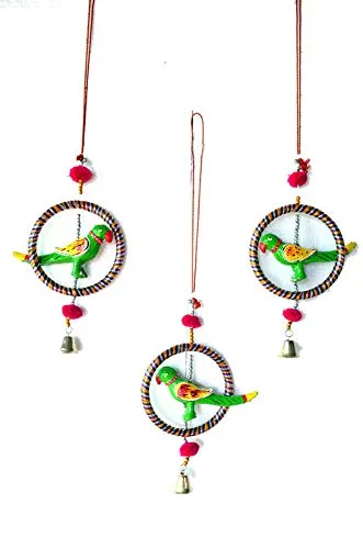 PALPAL Art Gallery Parrot Ring JHUMER Combo Set of 3 Home Decoration for Hall balcaney Wall/Door/Window Hanging (24CM Multicolour)