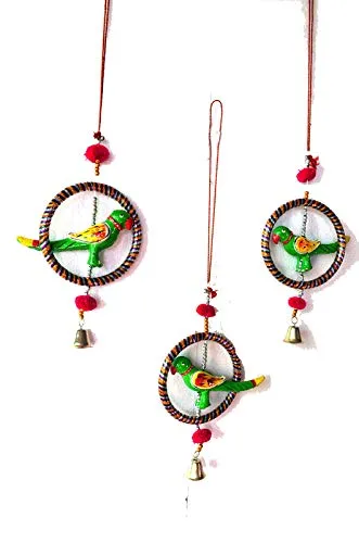 PALPAL Art Gallery Parrot Ring JHUMER Combo Set of 3 Home Decoration for Hall balcaney Wall/Door/Window Hanging (24CM Multicolour)