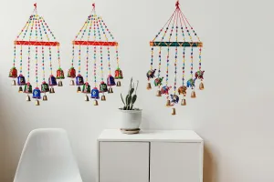 PALPAL Bell & Elephant Wind Chimes for Home Décor Decoration Showpiece Items V Safe Combo Set of 2 for Hall Balcony Wall Hanging Window (80CM Multicolor)