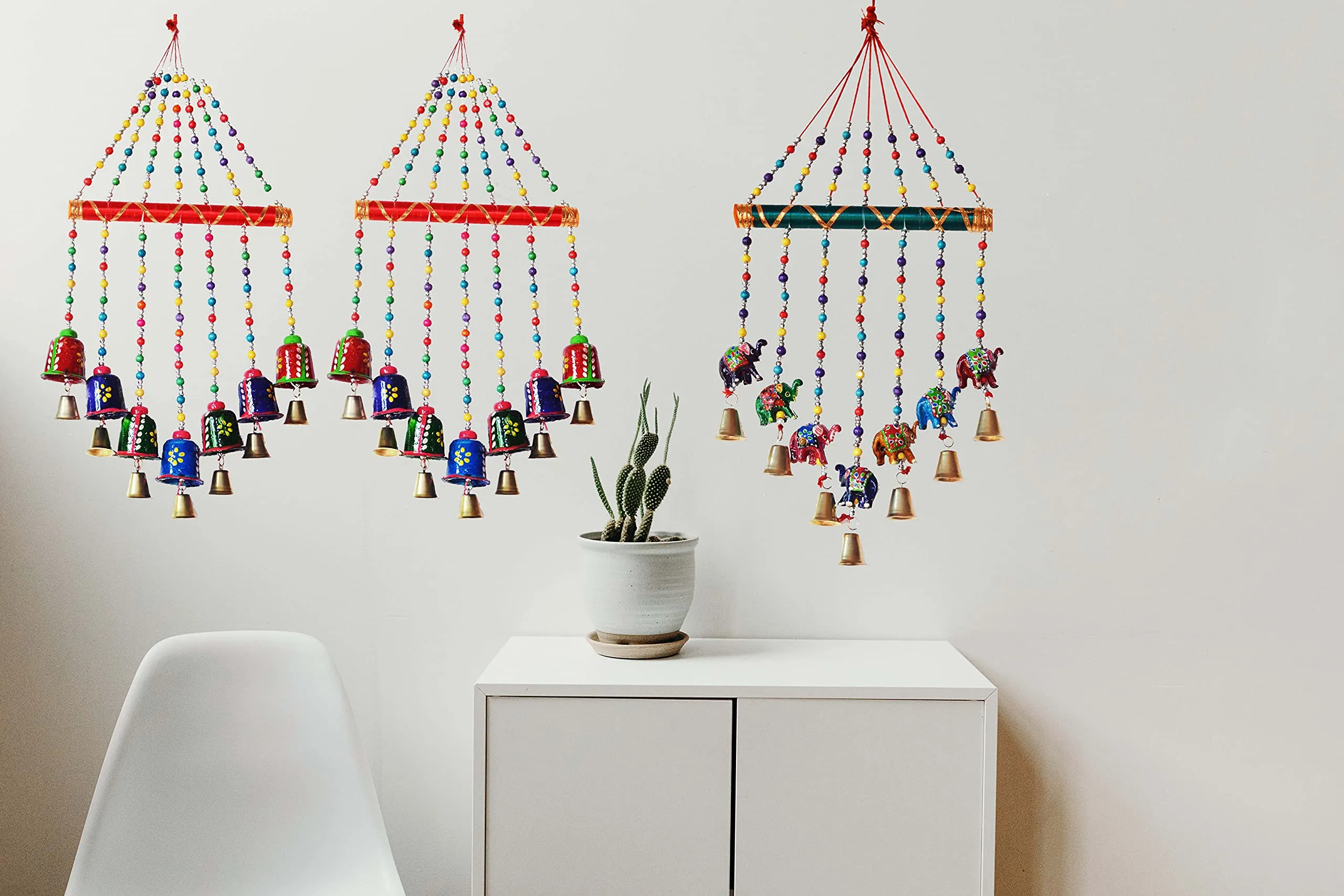 PALPAL Bell and Elephant Home Décor Wind Chime Set of 3 Wall Hangings