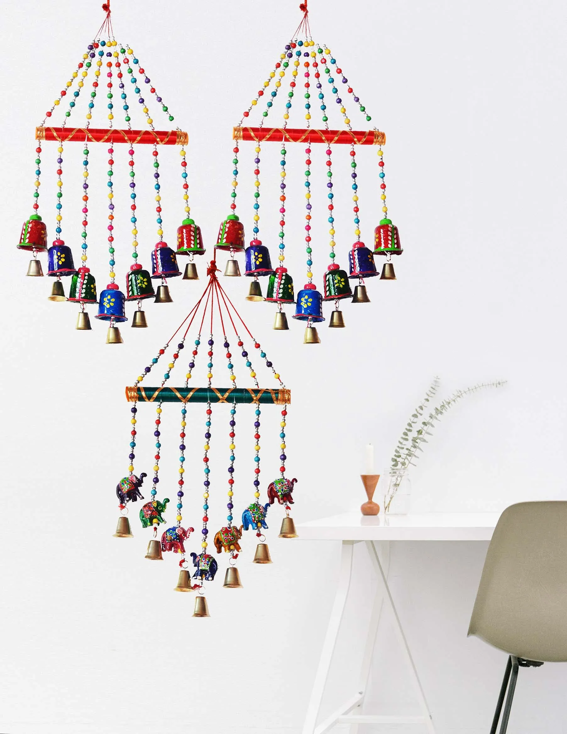 PALPAL Bell and Elephant Home Décor Wind Chime Set of 3 Wall Hangings