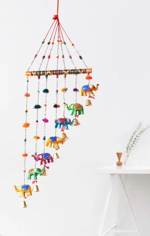 PALPAL Elephant Wind Chimes for Home Décor Elephant Office, Temple, Door Hanging Wind Chimes Wall Door Window Paper Mache 80cm (Multicolor)