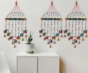 PALPAL Elephant Wind Chimes for Home Décor Wall Hanging Decoration Combo Set of 3 Balcony Wall Door Window (Multicolor)