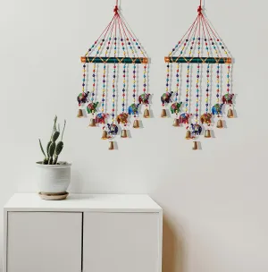 PALPAL Elephant Wind Chimes for Home Decoration Set of 2 Combo Home Décor Decoration for Wall Door Hangings Window(44 cm Multicolor)
