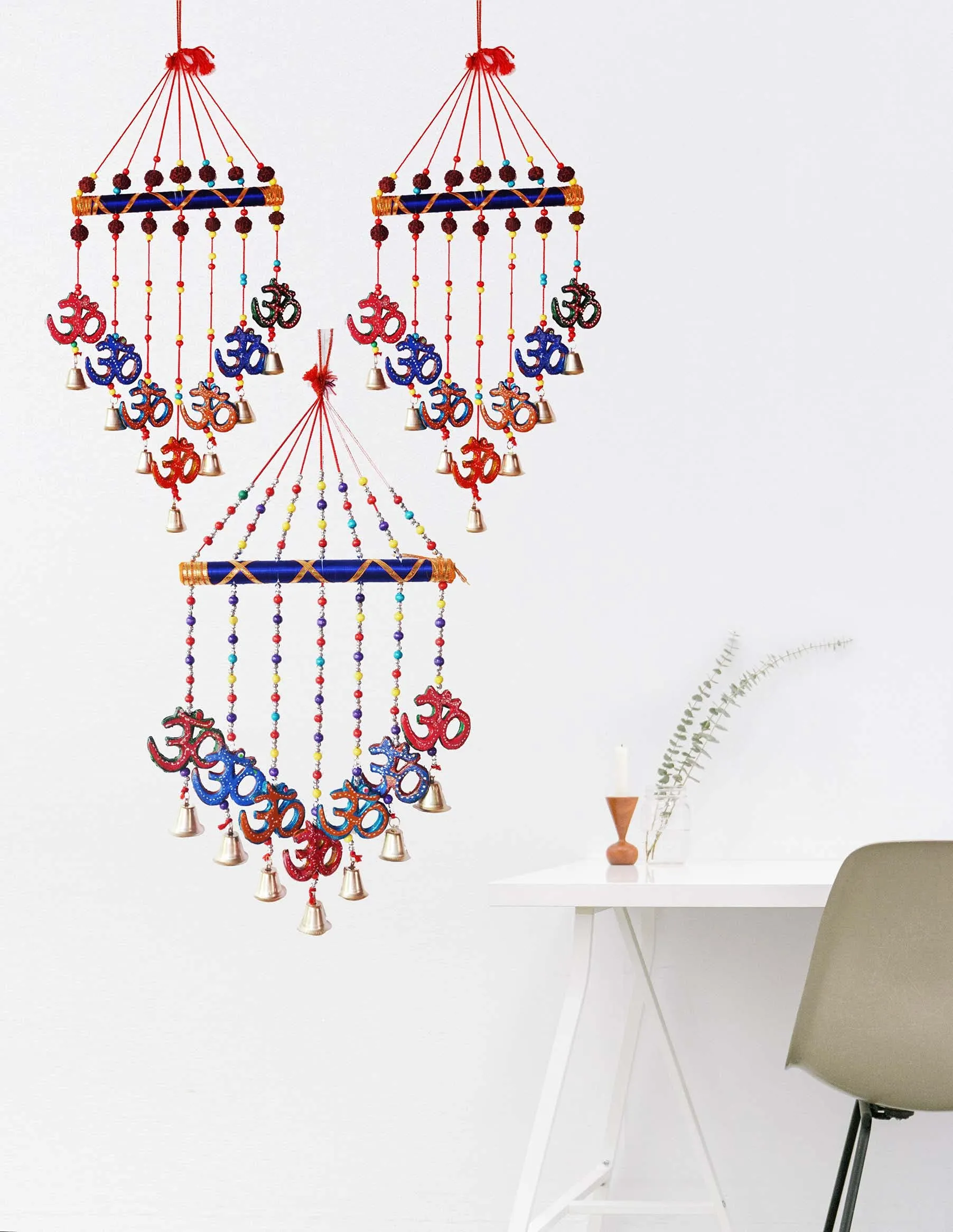 PALPAL Om Wind Chime with Sound for Home Décor Wall Hangings Set of 3 Dream Catcher Decoration