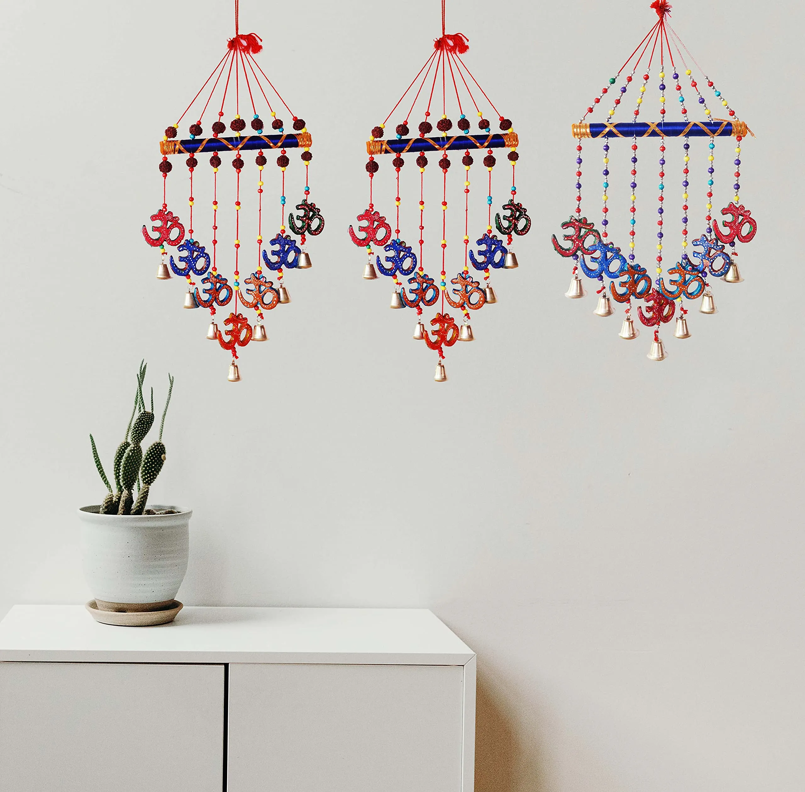 PALPAL Om Wind Chime with Sound for Home Décor Wall Hangings Set of 3 Dream Catcher Decoration