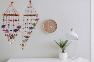 PALPAL Paper Mache Elephant Wind Chimes for Home Decor Decoration Door Hangings Combo Set of 2 (80CM 95 cm Multicolour)