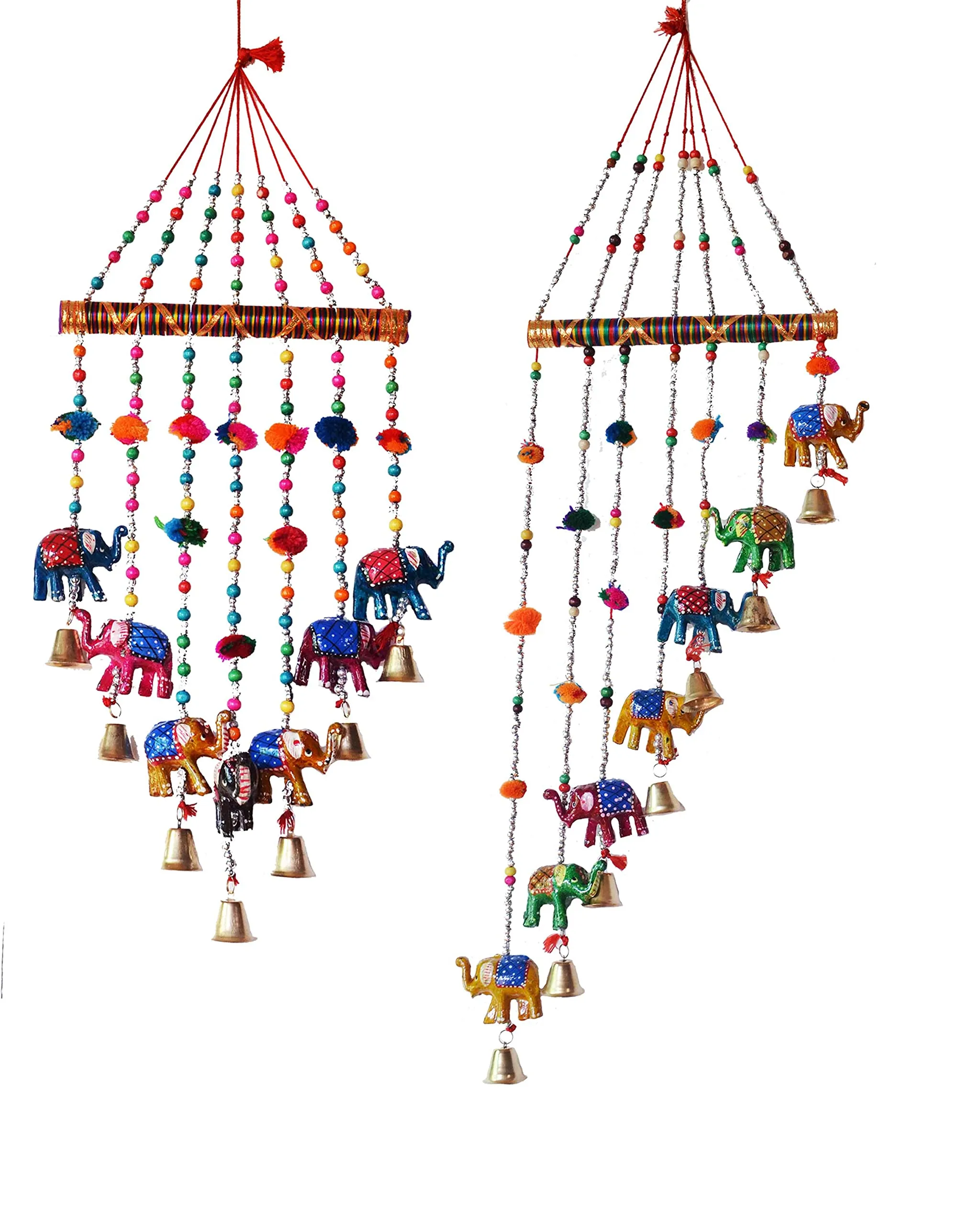 PALPAL Paper Mache Elephant Wind Chimes for Home Decor Decoration Door Hangings Combo Set of 2 (80CM 95 cm Multicolour)