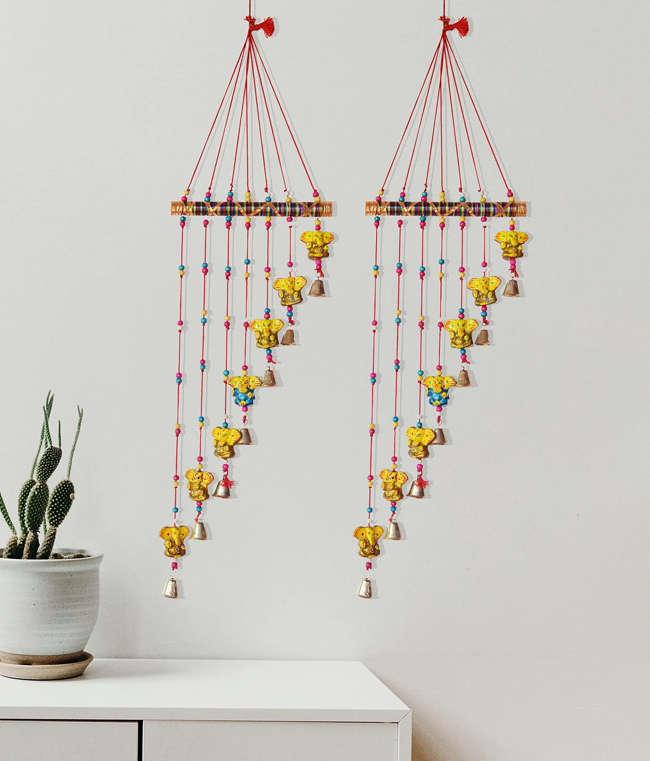 PALPAL Paper Mache Ganesh Wind Chimes for Balcony Home Décor Decoration Combo Set of 2