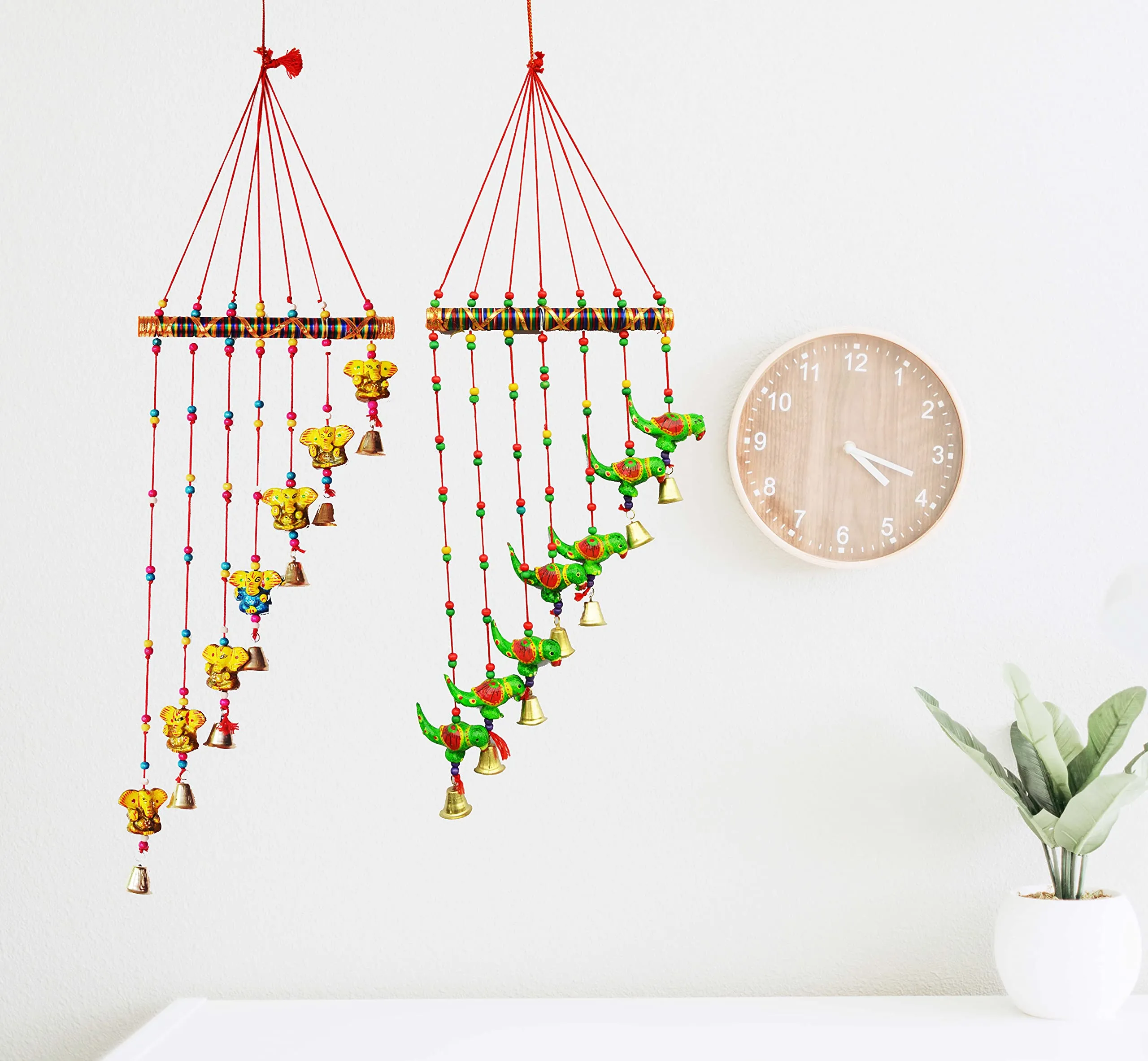 PALPAL Paper Mache Ganesha & Parrot Wind Chimes for Home Decor Decoration Door Hangings Wall Hanging Combo Set of 2 (60 cm Multicolour)