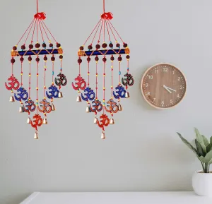 PALPAL Paper Mache OM Wind Chimes for Home Décor Decoration Door Hangings Combo Set of 2 (65 cm, Multicolor)