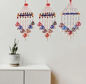 PALPAL Paper Mache Wind Chimes for Home Decor Decoration Showpiece OM Rudra V Shape Combo Set of 3 (78 cm, Multicolor