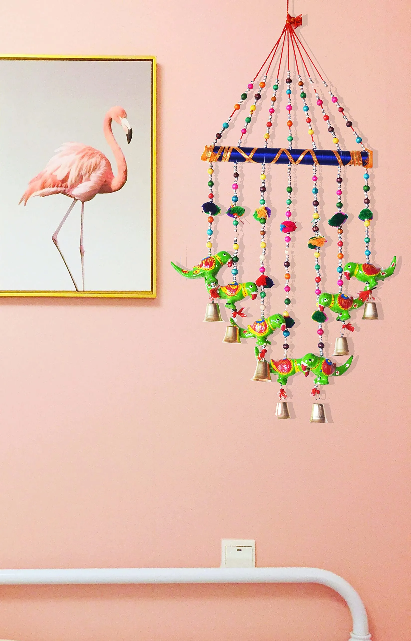PALPAL Parrot Wind Chimes for Home Decoration Office Temple Hanging Decorate Wall Door Window Paper Mache 60cm (Green)