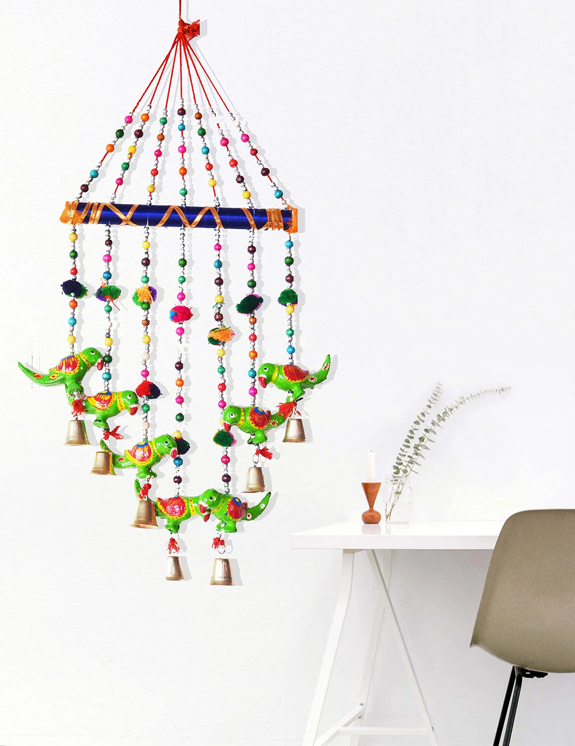 PALPAL Parrot Wind Chimes for Home Decoration Office Temple Hanging Decorate Wall Door Window Paper Mache 60cm (Green)