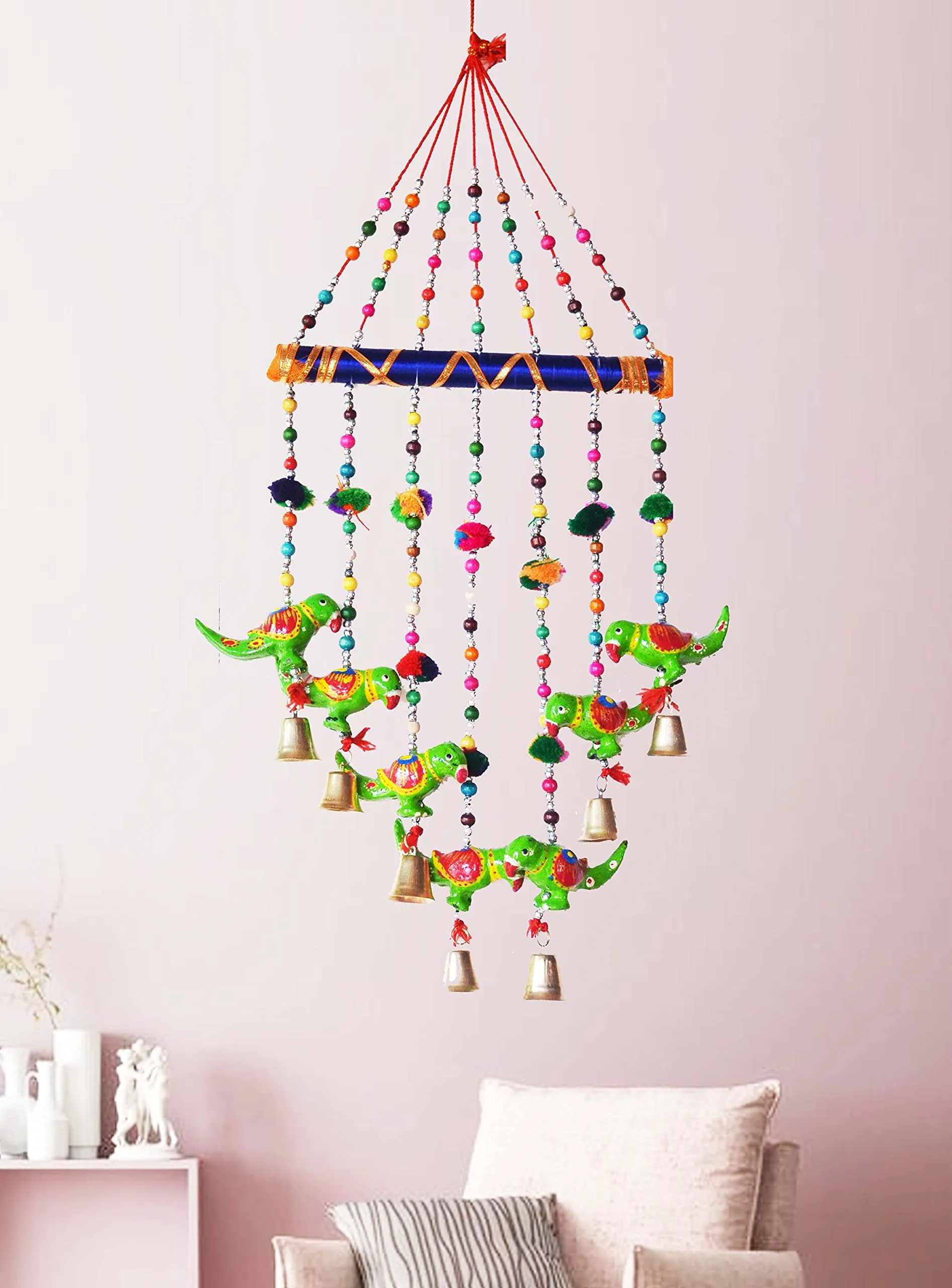 PALPAL Parrot Wind Chimes for Home Decoration Office Temple Hanging Decorate Wall Door Window Paper Mache 60cm (Green)