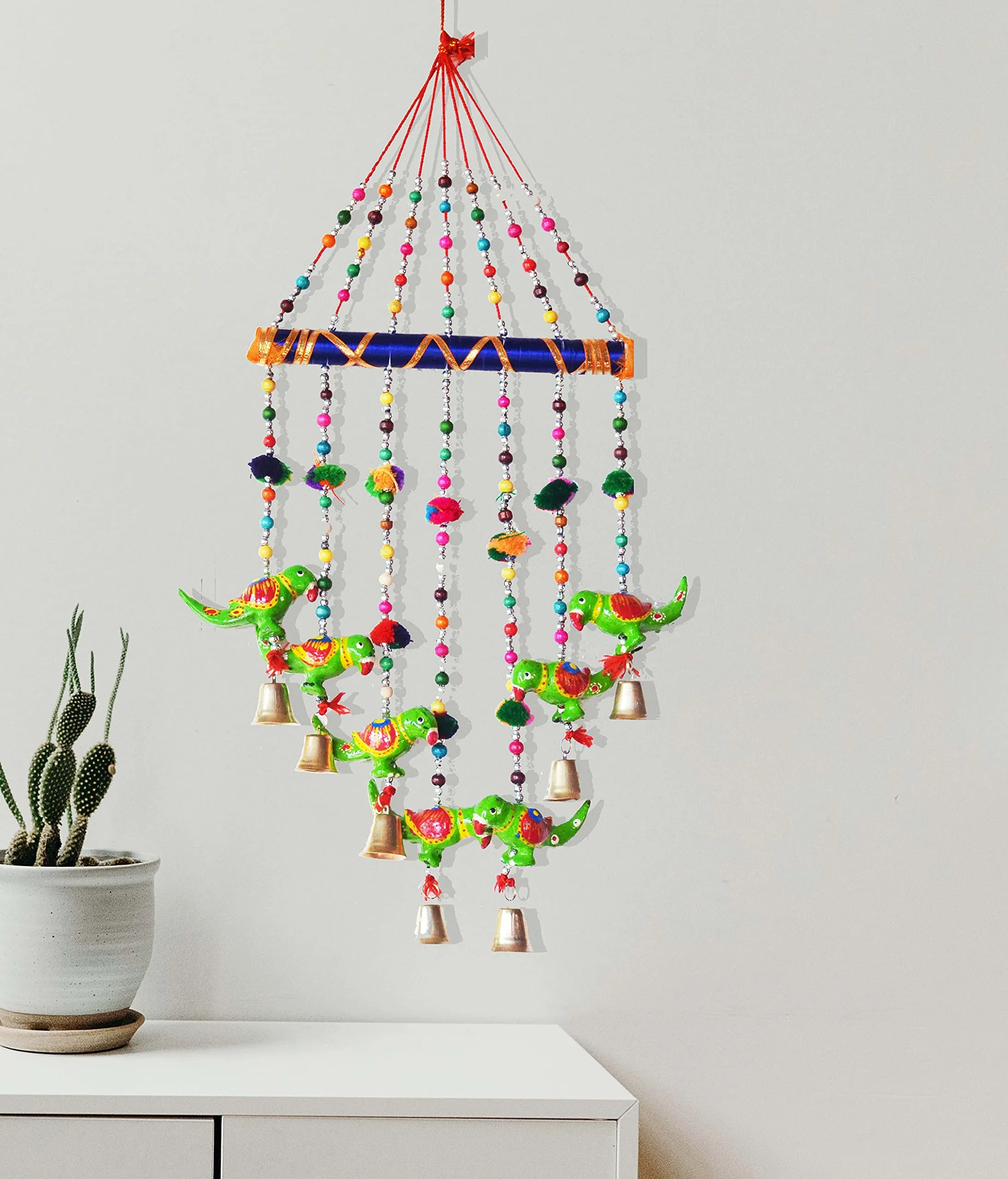 PALPAL Parrot Wind Chimes for Home Decoration Office Temple Hanging Decorate Wall Door Window Paper Mache 60cm (Green)