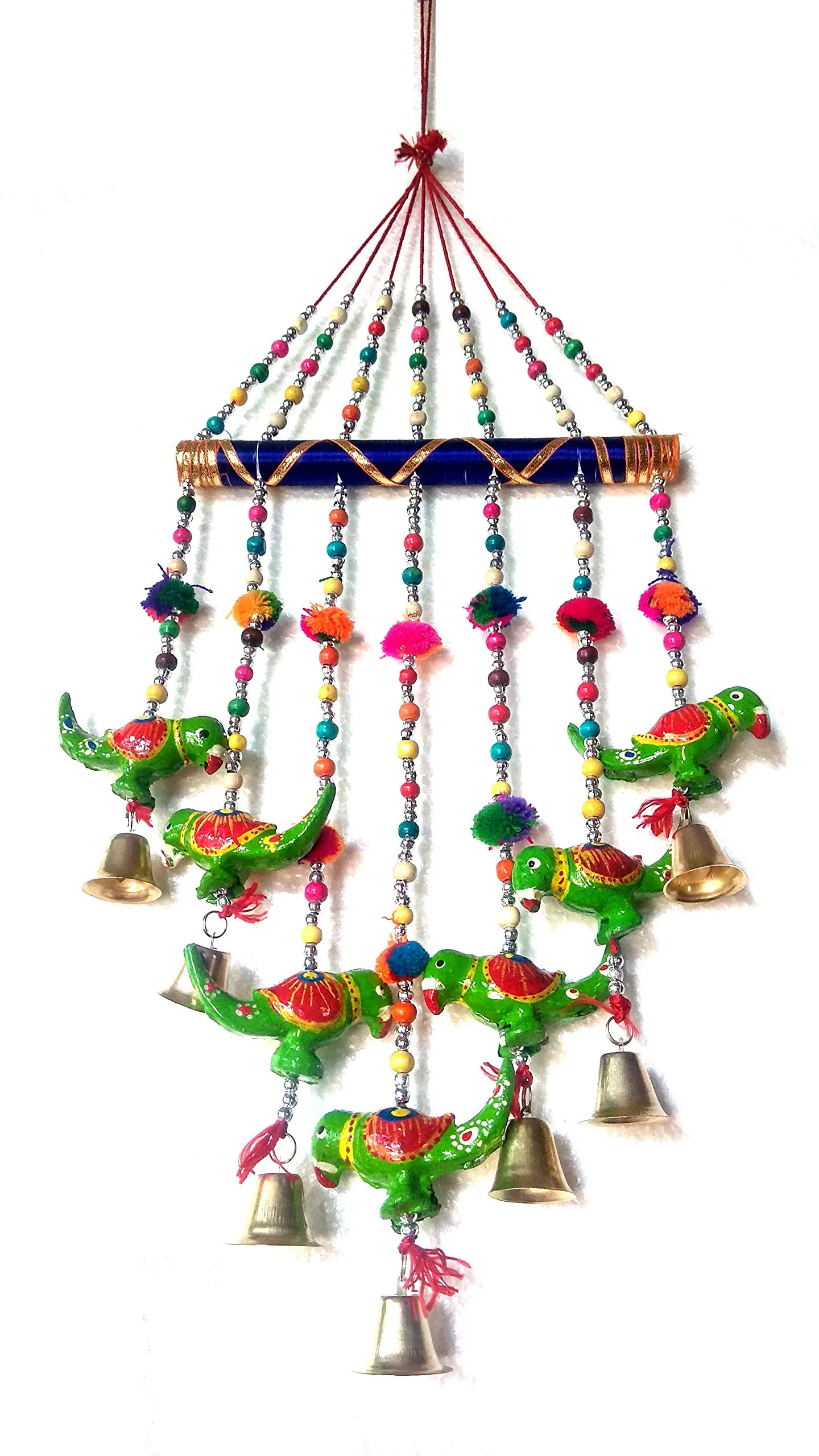 PALPAL Parrot Wind Chimes for Home Decoration Office Temple Hanging Decorate Wall Door Window Paper Mache 60cm (Green)