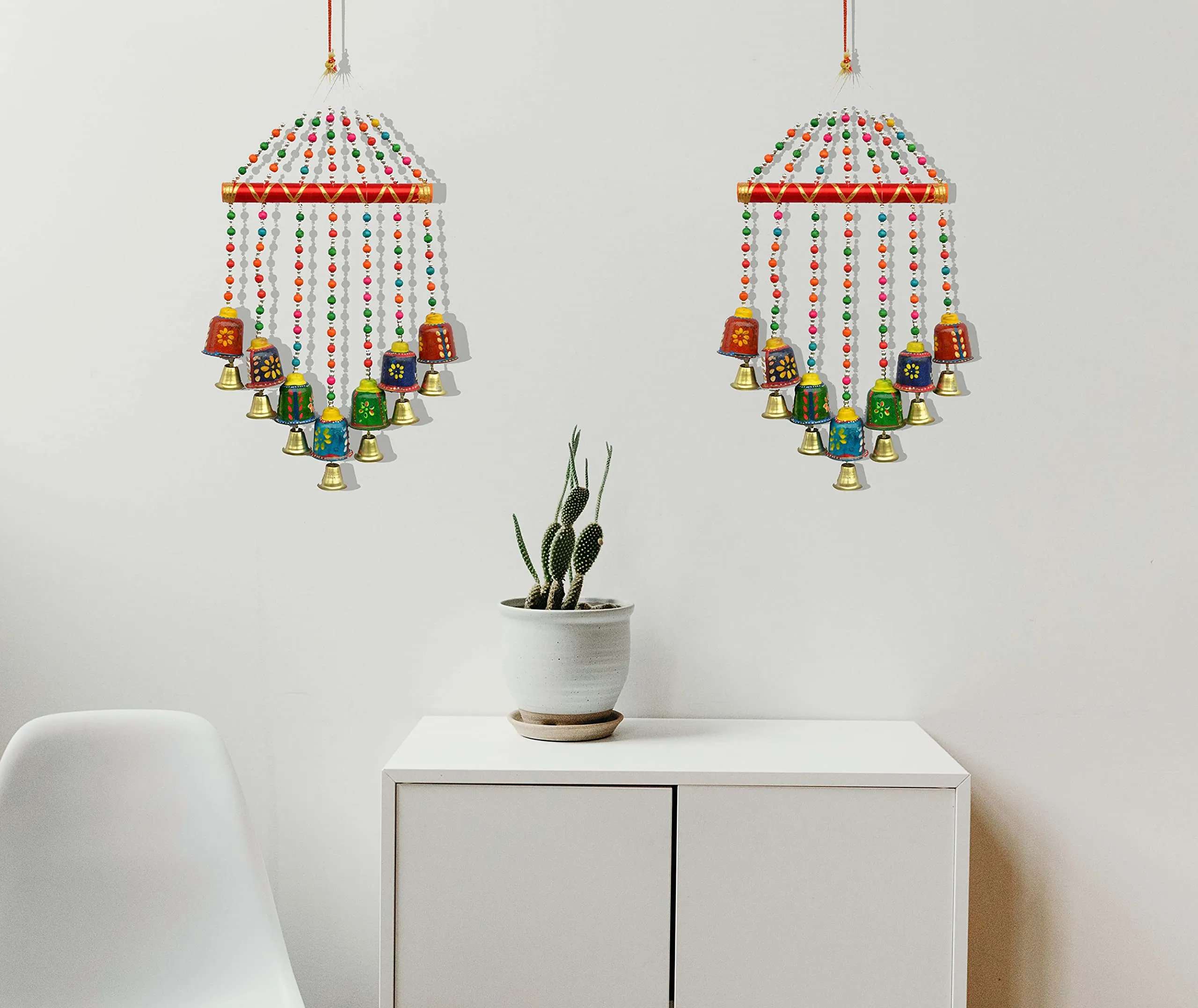 PALPAL Wind Chimes for balcaney Home Decoration Bell V Shape Combo Set of 2 Hall balcaney Wall Door Window Hanging (Paper Mache)(80CM, Multicolour)