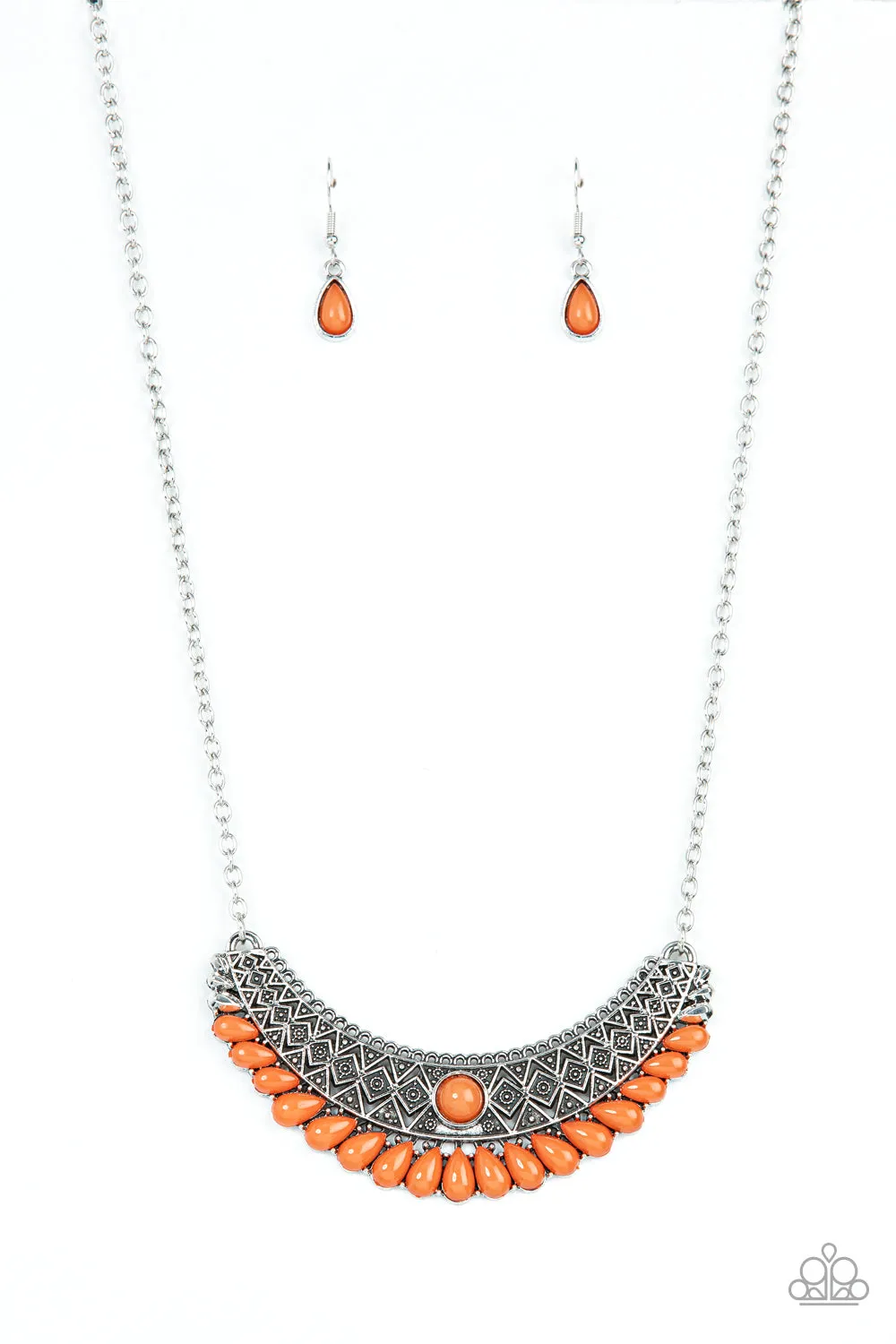 Paparazzi Abundantly Aztec - Orange Tribal Necklace