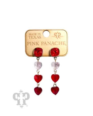 Pink Panache Triple Austrian Crystal Heart Earrings