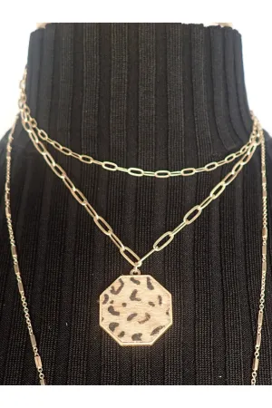 Project Double Chain Gold Necklace With Leopard Pendant