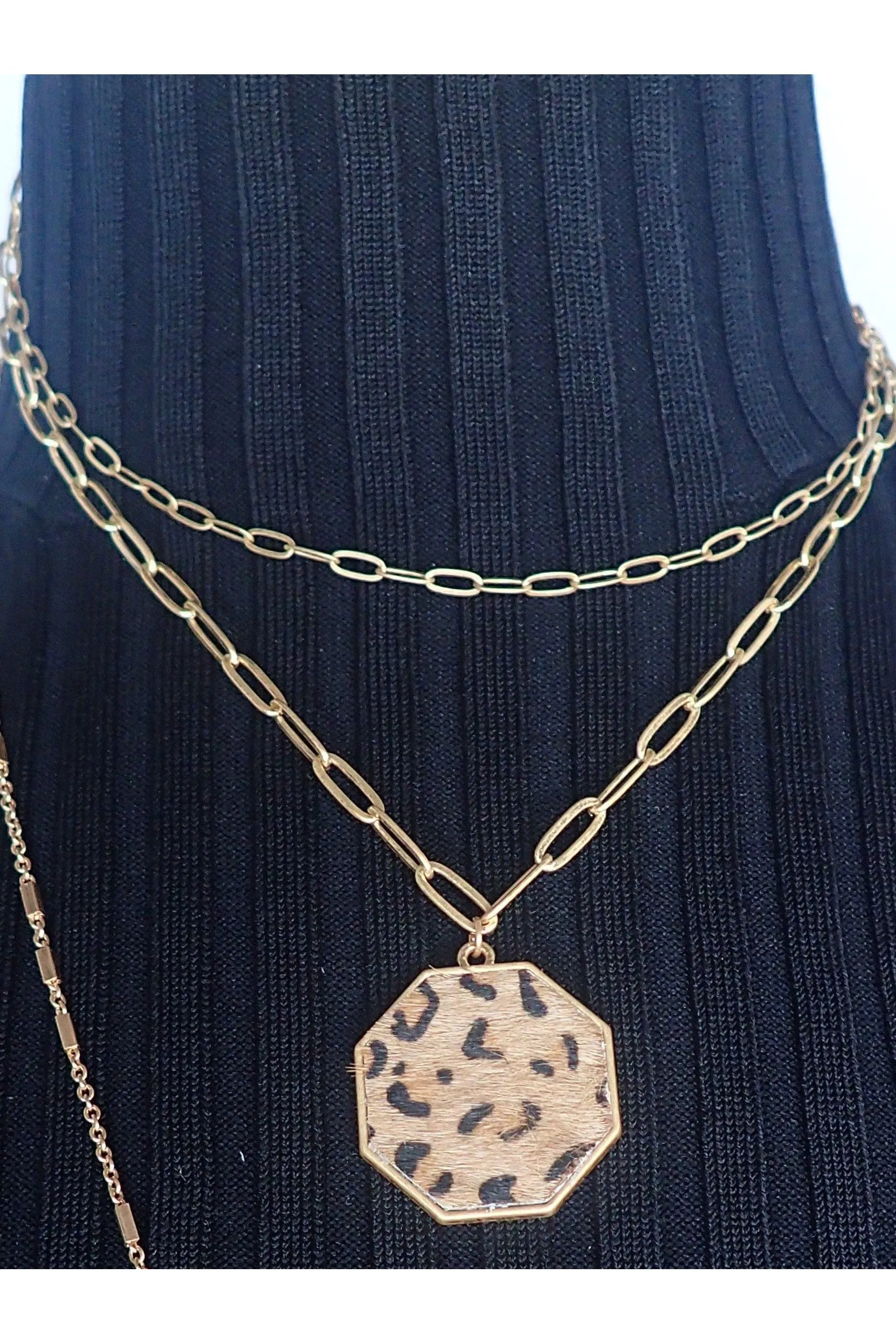 Project Double Chain Gold Necklace With Leopard Pendant